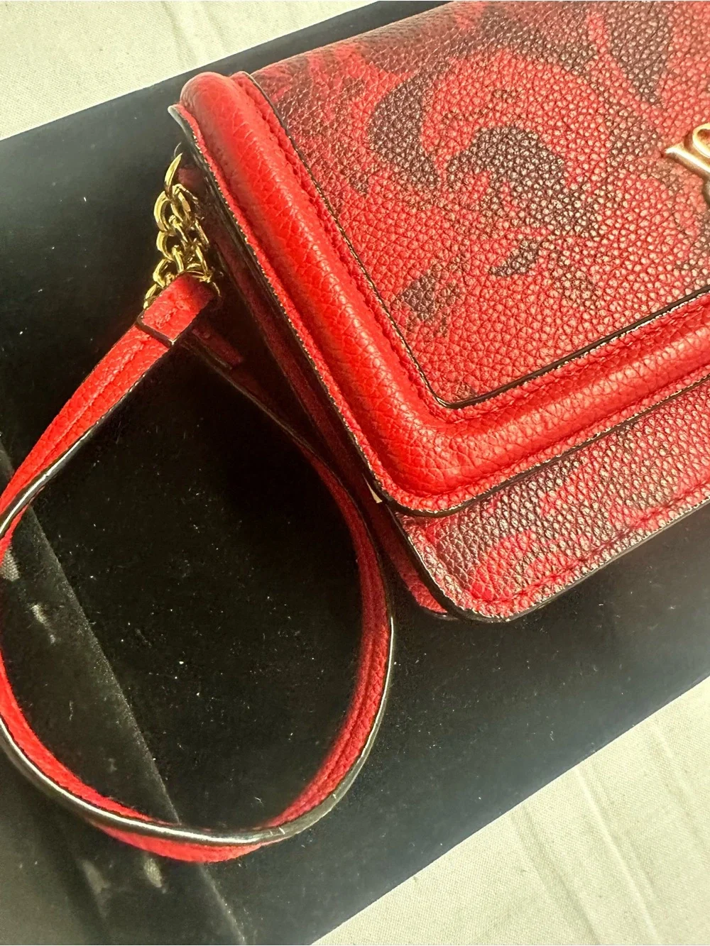 Victoria’s Secret Red Floral Leather Wristlet  Bag